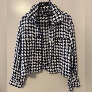Zara Navy and Cream Textured Jacket